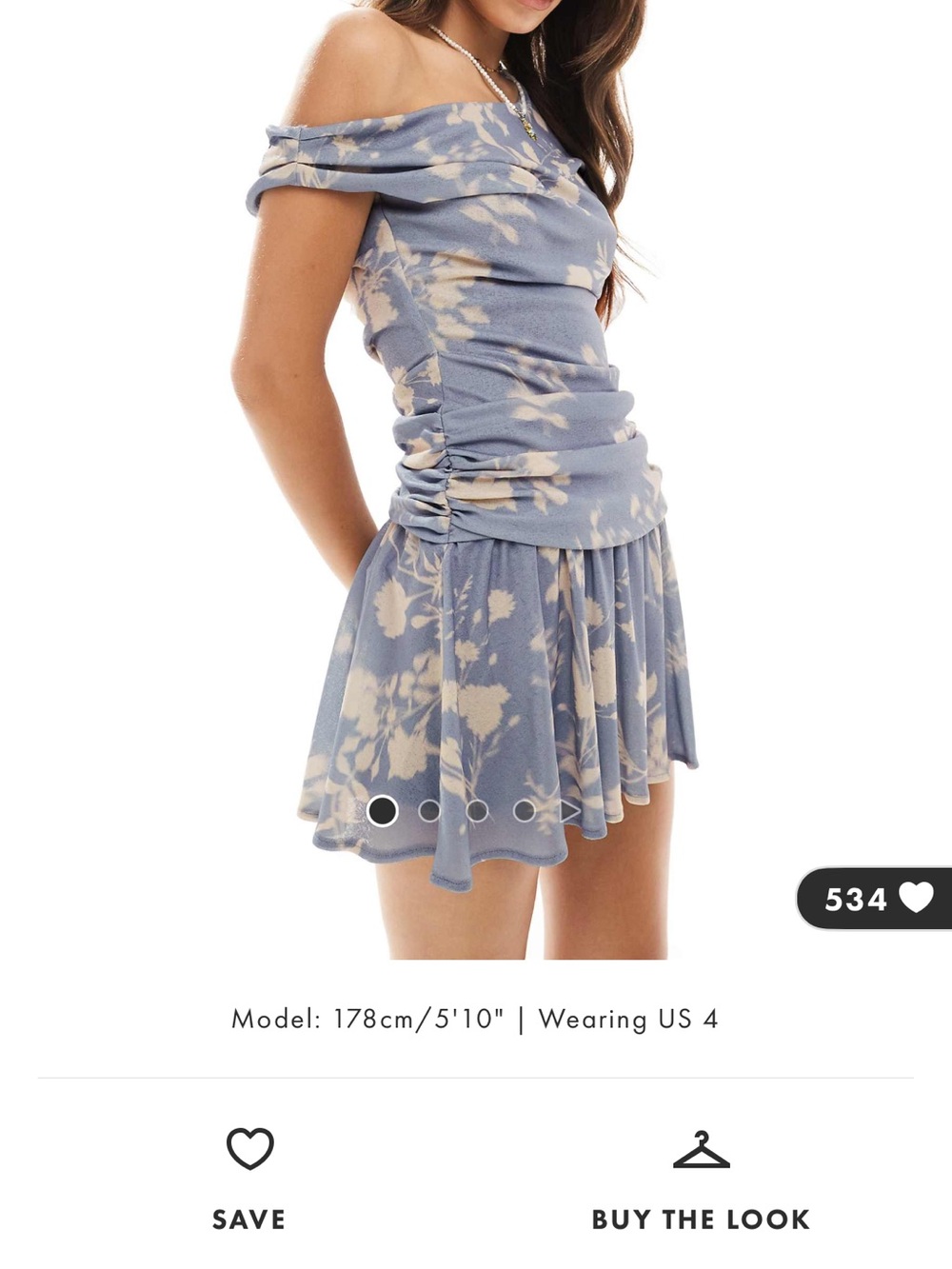 ASOS Blue and Cream Floral Off-Shoulder Mini Dress